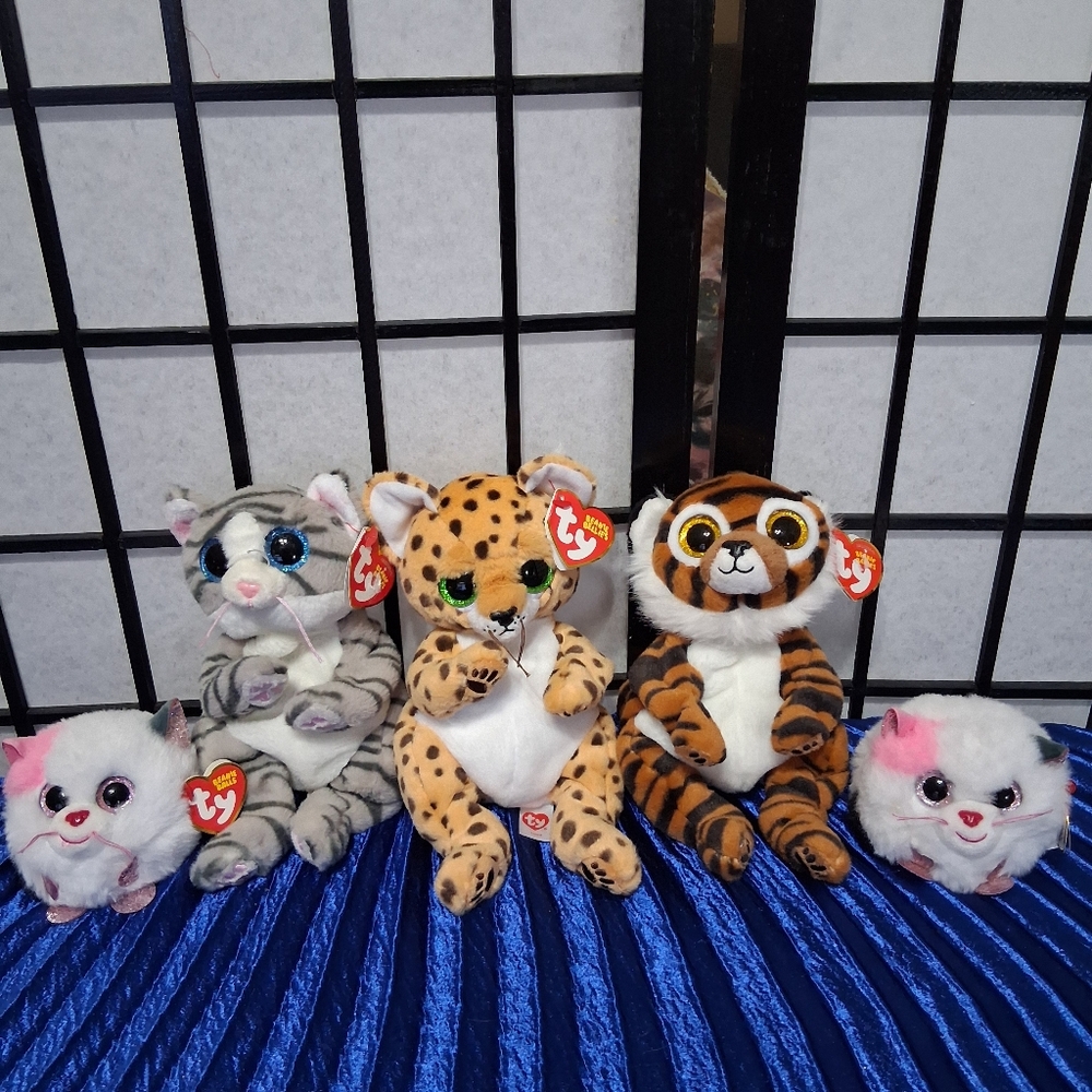 Ty Plush Animal Set - Gray, Brown, and White